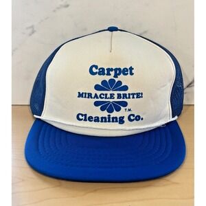 VTG RARE Carpet  Miracle Brite Cleaning Co Trucker Hat Blue White Snapback Cap
